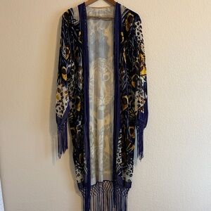 Fringed Animal Print Kimono Size L